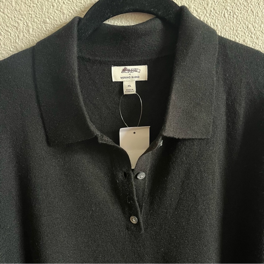 NWT J. Crew Merino wool-blend sweater-polo Black Woman’s XL - Picture 4 of 8